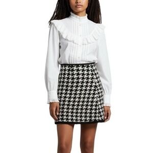 Judith March Skirt  Large Black White Houndstooth Mini Lace Trim Academia Gothic